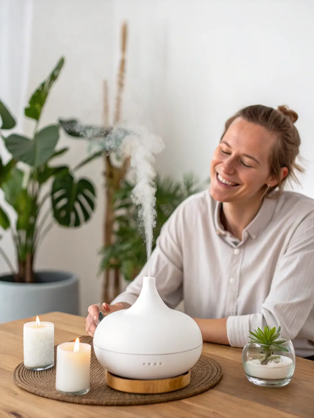 A senior man relaxing with an aromatherapy diffuser emitting calming scents, highlighting the benefits of aromatherapy for relaxation and stress relief.